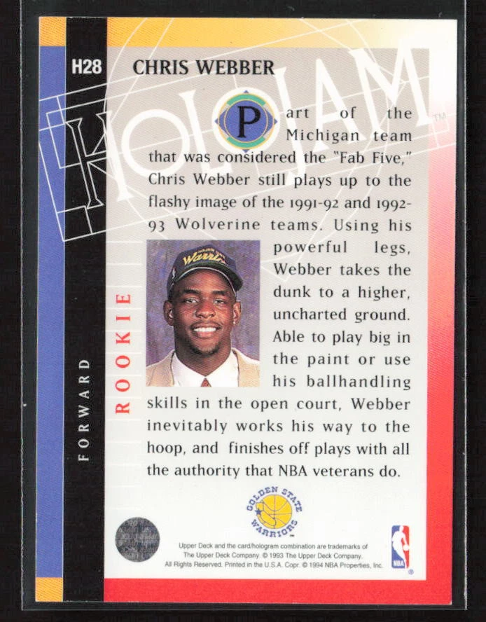 1993 Upper Deck Holojams #H28 Chris Webber EX - Image 2 of 2