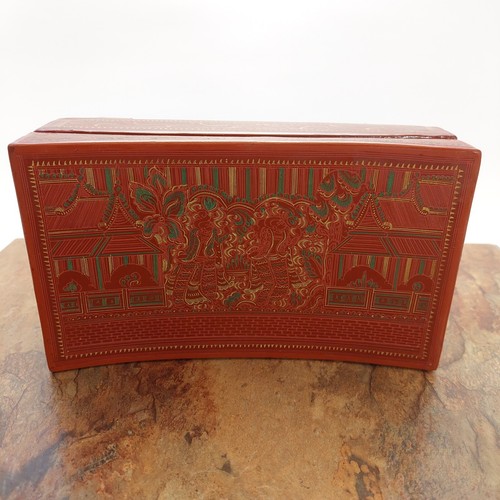 Scatola vintage asiatica birmana Betel noce Ku-Nan-Kan-Byat Birmania lacca arancione 7,7 - Foto 19 di 22