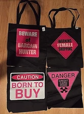 Danger Shopping Reusuable Tote Bags Choose From Graphics Listed NWT