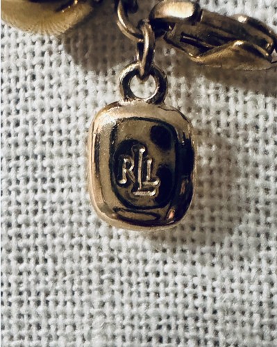 Gold Tone Ralph Lauren Gold And Rhinestone Bead Station Necklace - Picture 3 of 4