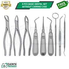 9 Pcs Basic Dental Surgery Extracting Forceps Elevator Set German Grade