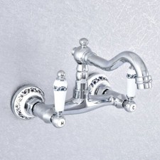 New Silver Chrome Brass Kitchen Faucet Bathroom Sink Mixer Tap Wall Mount ssf768