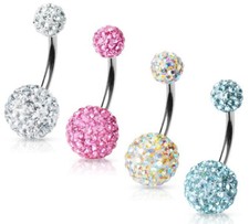 14G Multi CZ Gem Double Shamballa Ferido Belly Button Navel Ring Steel Barbell