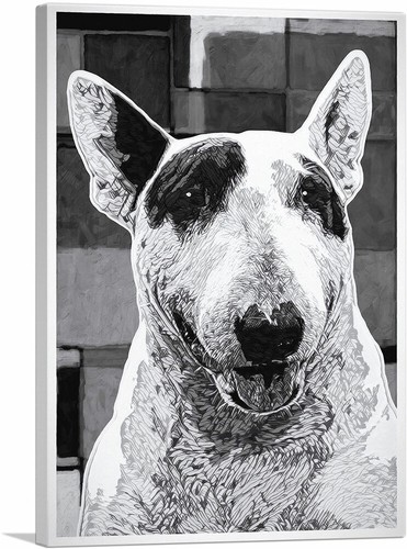 ARTCANVAS Bull Terrier Dog Breed Black White Canvas Art Print - Picture 13 of 15