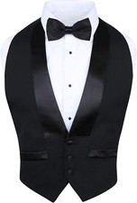 Men's Classic Formal 100 Wool Black Backless Tuxedo Vest Includes Bow Tie