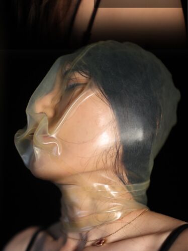 Transparent Latex Hood w/ Breath Sheath Rubber Mask for Play Suffocation Fetish - Picture 2 of 18