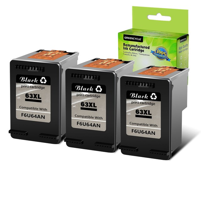 3 PK 63XL 63 XL Black Ink Cartridge for HP OfficeJet 5258 Envy 4527 W