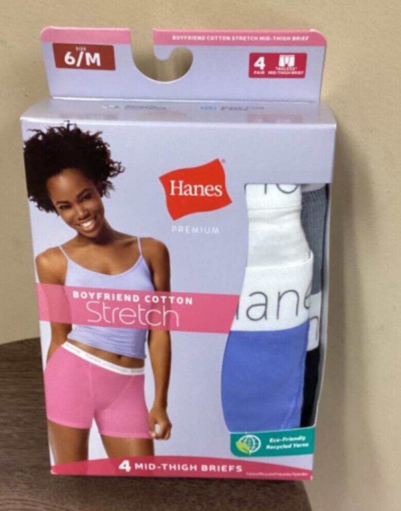 Women NWOT Hanes Boyfriend Cotton Stretch Mid Thigh Size 6/M