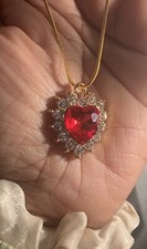 Women 14k Gold Plated chain Love Heart Pendant Necklace Length 9  