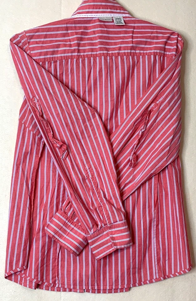 LL Bean XL женская блузка рубашка на пуговицах верхний розовый в полоску карьера шнурок XL - Изображение 2 из 4