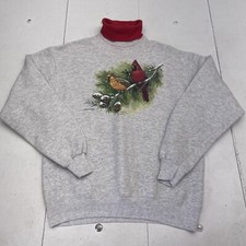 Vintage Hanes National Wildlife Cardinal Gray Turtleneck Sweatshirt Unisex Large