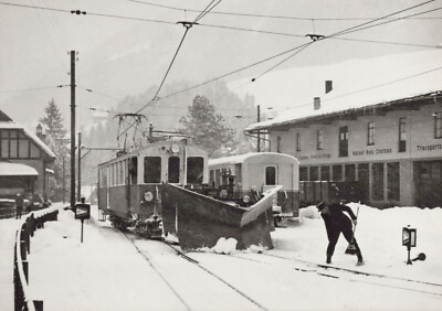 Postcard/Photo - BCFe 4/4, Sig/Alioth with Snow Plough in Station. Château-d'Oex 1965 (BW754)