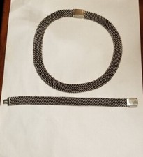 Vintage Taxco Mexico 158 g heavy sterling silver mesh link bracelet & necklace