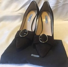Prada Black Classic Buckle Suede High Heels Pump Size 40 VINTAGE, Retail  899.00