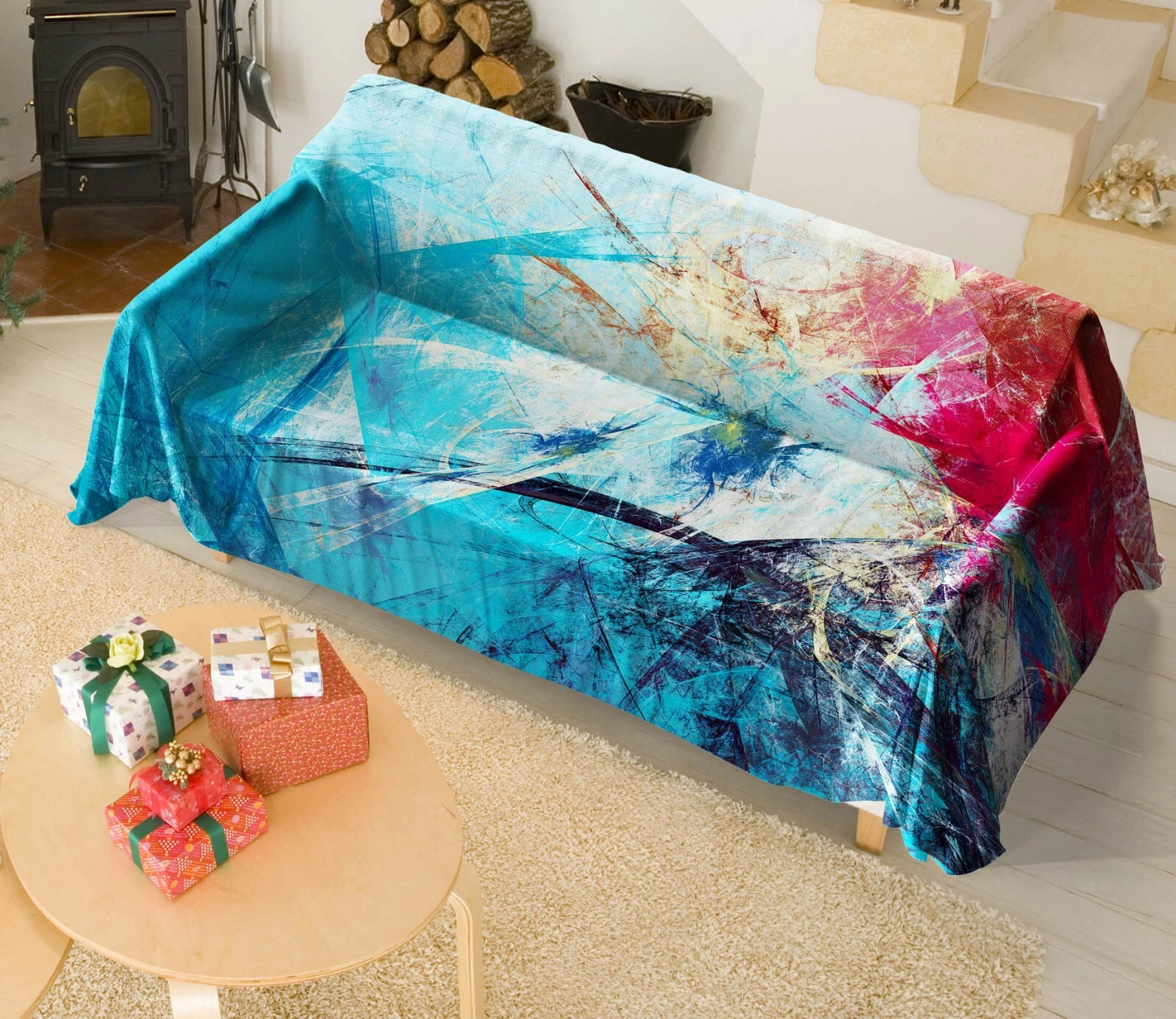 3D Blue Texture N2869 Sofa Cover High Stretch Lounge Slipcover Protector Couch