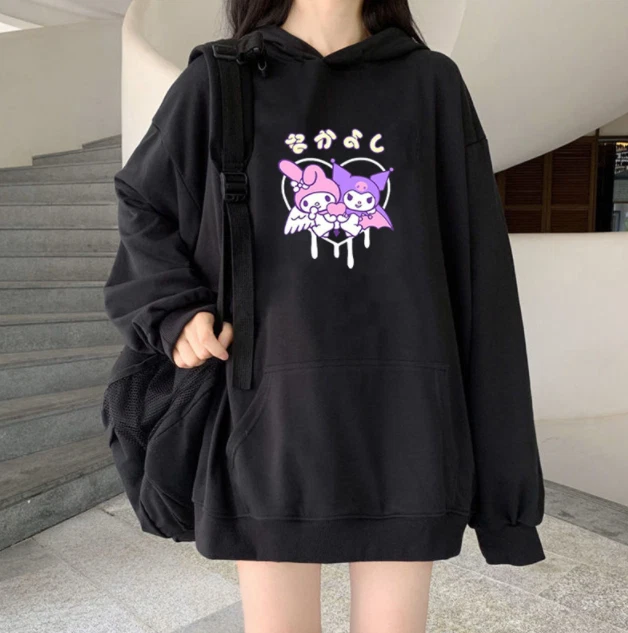 Kawaii My Melody Kuromi Loose Hoodie Sanrio Harajuku Japanese Oversized Sweater
