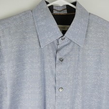 Pronto Uomo Button Up Dress Shirt Mens XL Blue Striped Long Sleeve Flip Cuffs