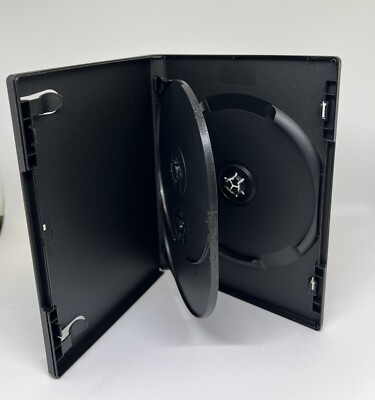 2 PCS NEW 14MM TRIPLE (3) DVD CASES WITH SLEEVE,  FLIP TRAY, BLACK, PSD56