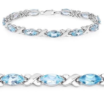 Genuine Blue Topaz 6.20 ct Bracelet Sterling Silver 925 Marquise 7.50 inches Genuine Blue Topaz 6.20 ct Bracelet Sterling Silver 925 Marquise 7.50 inches