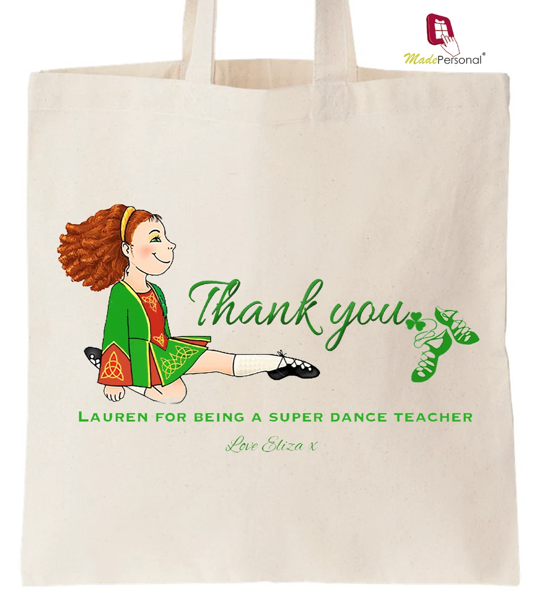 PERSONALISED Thank You Dance Teacher Gift Cotton Tote Bag Irish