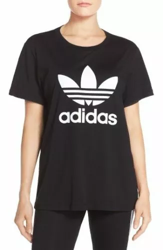 Womens X SMALL Adidas Trefoil Short Sleeve Boyfriend T shirt Black