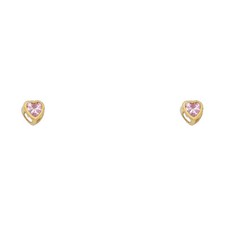Girls 14k Yellow Gold Birthstone October CZ Heart Screw Back Earrings Stud