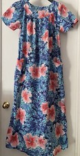 MONTGOMERY WARDS DRESS HOUSECOAT Pullover Lightweight Blue Floral ONE SIZE