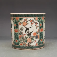 Collectable Art Hand Painting Famille Rose Porcelain Bird Brush Pot