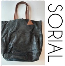 Sorial Snake-embossed Rubina Leather Black Tote Bag Shopper Brown Handles