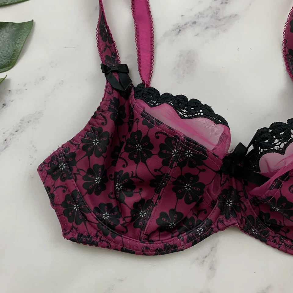 Sujetador Curvy Kate Balconette Talla 30 E Púrpura Negro Ribete de Encaje Con Aros Sin Forro Foto 3 de 4