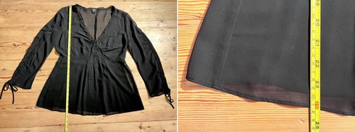 Esprit Black Sheer Top Blouse~UK 10 36 S~Frilly~Gathered Adjustable Long Sleeves - Picture 16 of 21