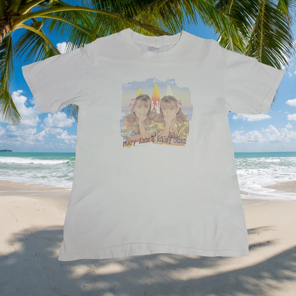Vtg 90s Mary Kate Ashley Olsen Hawaiian Beach Party Promo Shirt YOUTH L Adult S - Image 2 of 3