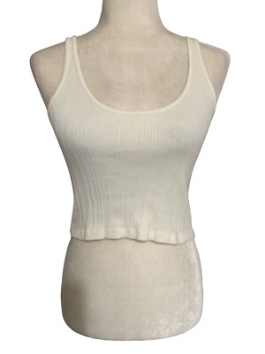 brandy melville Womens Solid White Ribbed Crop Tank Top