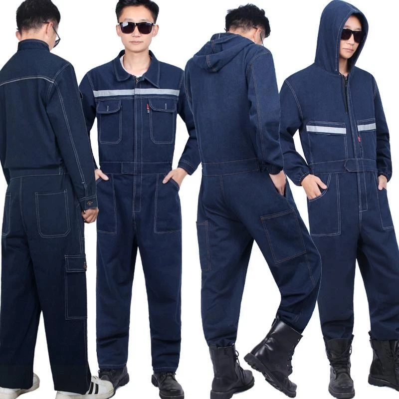 Men Casual Jumpsuit Denim Suits Welding Overalls Auto Repair Playsuit Oversize - Image 4 of 4
