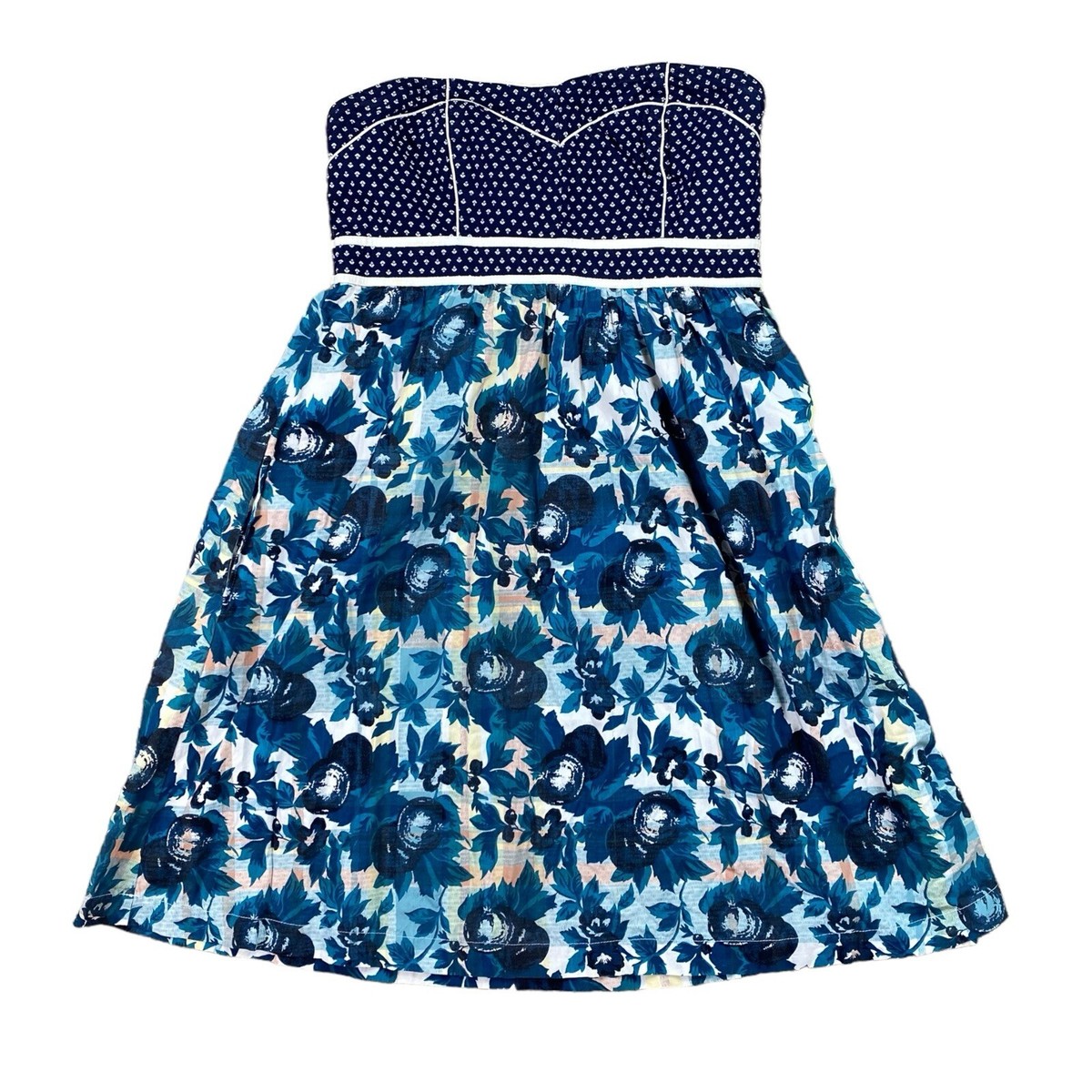 Kimchi Blue Womans Floral Strapless Dress Size 4 Cottagecore Cotton Blue
