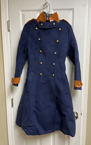 Retro Stage Vintage Style 1940’s Patchwork Button Coat Navy Blue Neu mit Etikett