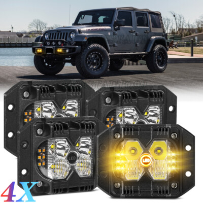 4x Flush Mount 5inch LED Work Light Pods Yellow+White Off Road Driving Spot Fog