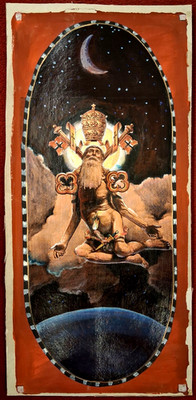 Orig. Collage  PONTISEX MAXIMUS  a. Karton, teils öl-übermalt v. Nikolaus Keller
