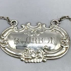 Wallace Bourbon Decanter Label Tag Sterling Silver Rococo Scroll Cartouche
