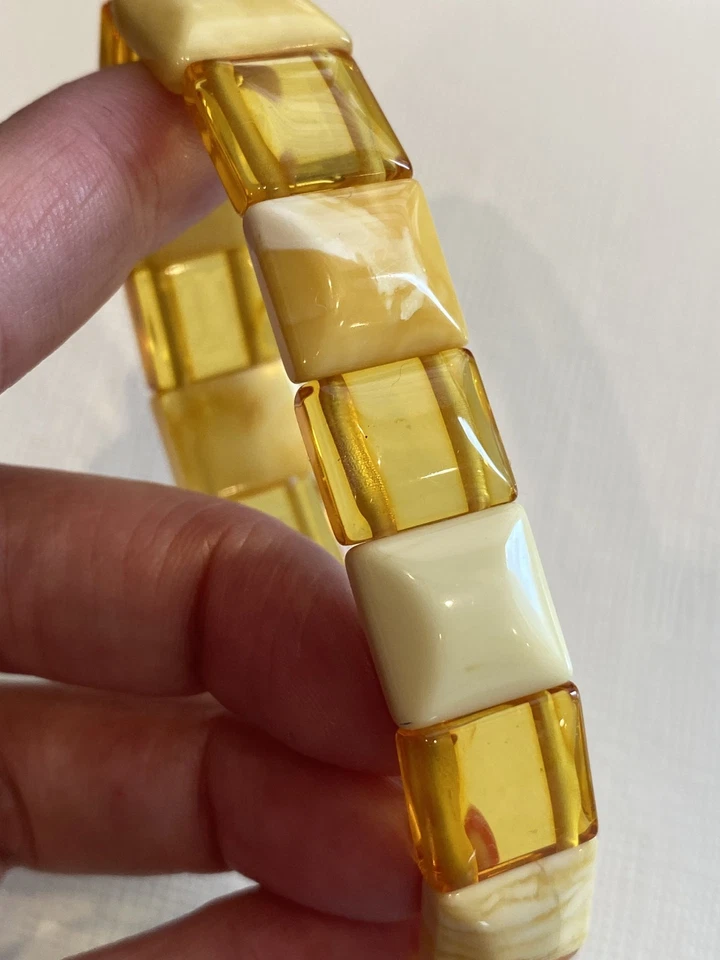 Auténtico Báltico Blanco Ámbar Transparente Ámbar Forma Cuadrada Doble Pulsera Foto 4 de 4