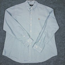 Polo Ralph Lauren Mens Green Blue Gingham Check Long Sleeve Button Down Shirt XL
