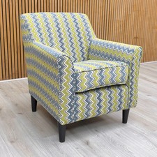 ‘Hammond' Accent Chair Olive Green and Blue Zig-Zag Patterned Fabric Upholstered