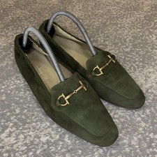 Vintage Gucci Horsebit Loafers Green Suede Square Toe Size 41 Made in Italy
