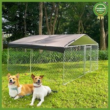 10x10FT Dog Kennel Run Cage Galvanized Steel Fence Pet Playpen Enclosure w/ Roof