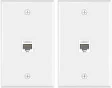 VCE 2-Pack 1-Port Cat6 Ethernet Wall Plate with RJ45 Keystone Coupler, White