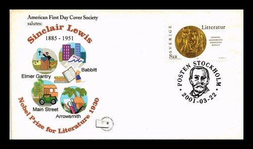 US COVER NOBEL PRIZE CENTENNIAL SWEDEN FDC SINCLAIR LEWIS AFDCS CACHET
