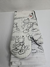 Disney Mickey Mouse Black White Sketchbook 3 Piece kitchen set Towels oven mitt
