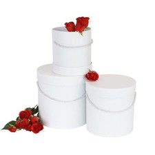 Set of 3, Round Flower Boxes with Lids, Solid - Various Colors