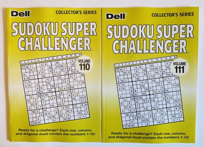 Lot of 2 - 16 grid SUDOKU SUPER CHALLENGER Sunday Size DELL Penny Press  110-111