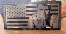 Charlie Kirk With American Flag Laser Engraved Front Car License Plate.